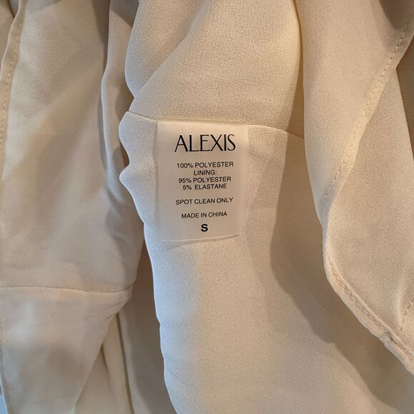 Alexis Levina Ivory Long Sleeve Mini Shirt Dress Elastic Waist Size S Crepe - Picture 9 of 12